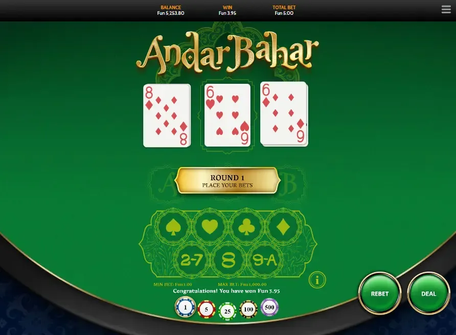 Bet types when playing Andar Bahar